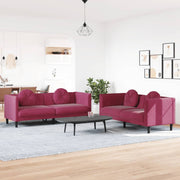 2-Piece Lounge Set with cushions velvet wine red