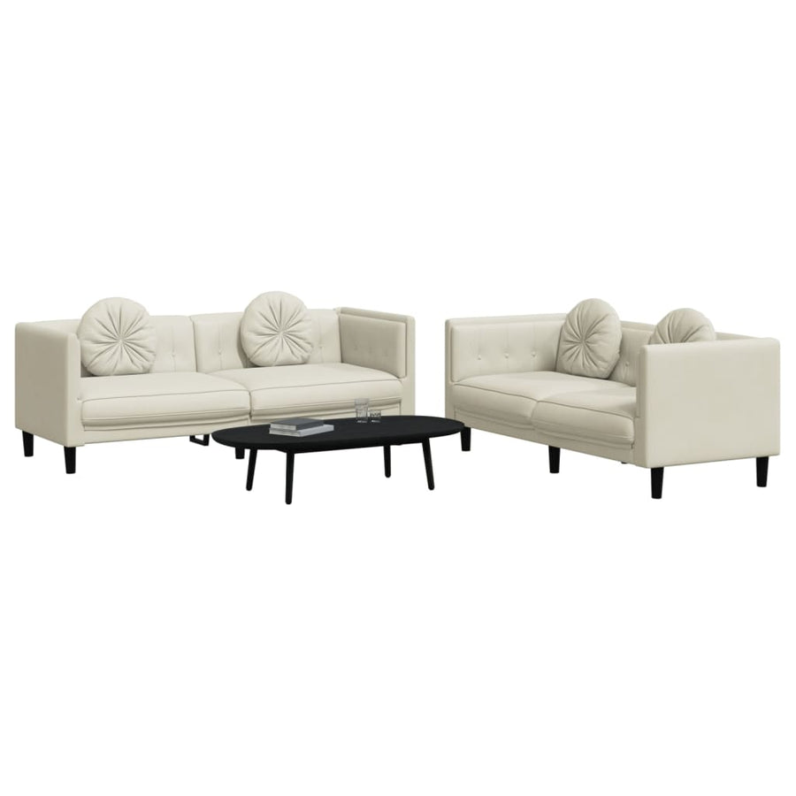 2-delige Loungeset met kussens fluweel crèmekleurig