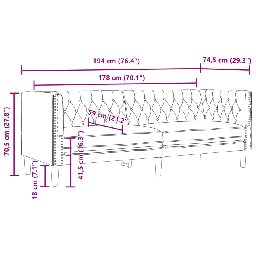 3-delige Loungeset Chesterfield-stijl kunstleer zwart