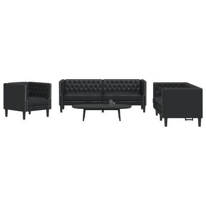3-delige Loungeset Chesterfield-stijl kunstleer zwart