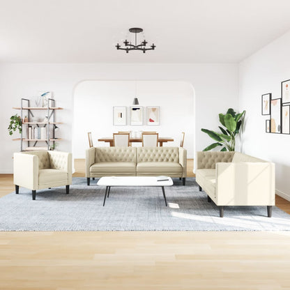 3-delige Loungeset Chesterfield-stijl kunstleer crèmekleurig