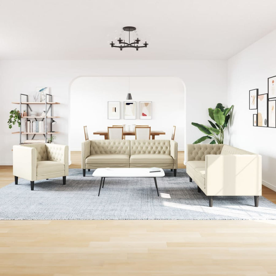 3-delige Loungeset Chesterfield-stijl kunstleer crèmekleurig