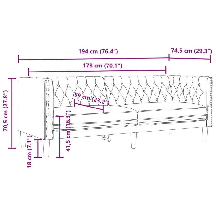 3-delige Loungeset Chesterfield-stijl kunstleer crèmekleurig