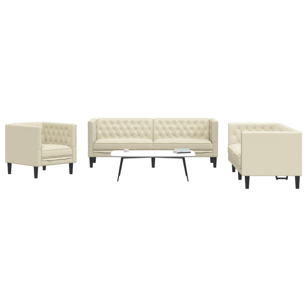 3-delige Loungeset Chesterfield-stijl kunstleer crèmekleurig
