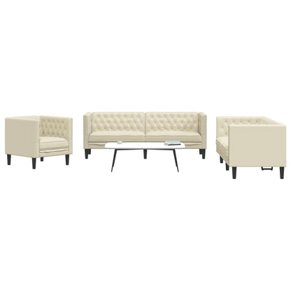 3-delige Loungeset Chesterfield-stijl kunstleer crèmekleurig