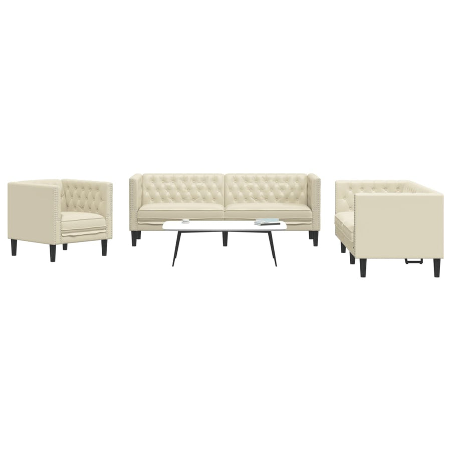 3-delige Loungeset Chesterfield-stijl kunstleer crèmekleurig