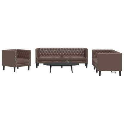 3-Delige Loungeset Chesterfield-Stijl Kunstleer Bruin