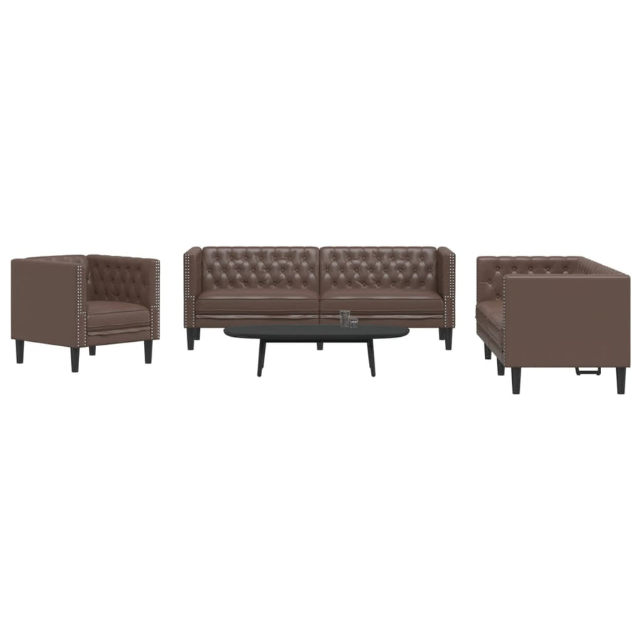 3-Delige Loungeset Chesterfield-Stijl Kunstleer Bruin