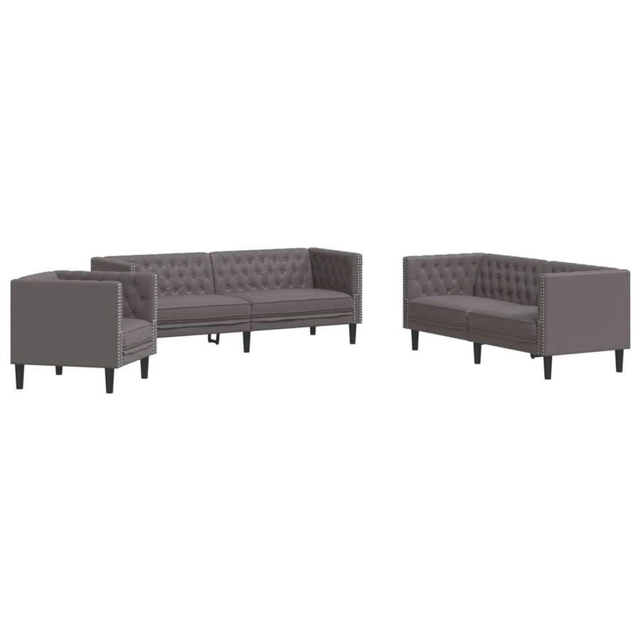 3-delige Loungeset Chesterfield-stijl kunstleer grijs