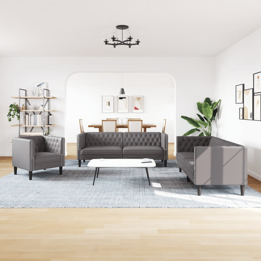 3-delige Loungeset Chesterfield-stijl kunstleer grijs