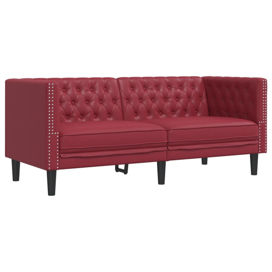 3-delige Loungeset Chesterfield-stijl kunstleer wijnrood