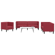 Loungeset 3-delig kunstleer wijnrood Chesterfield