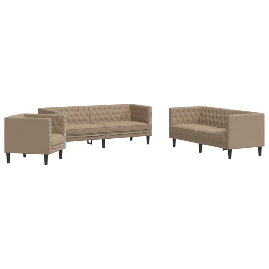 3-delige Loungeset Chesterfield-stijl kunstleer cappuccinokleur