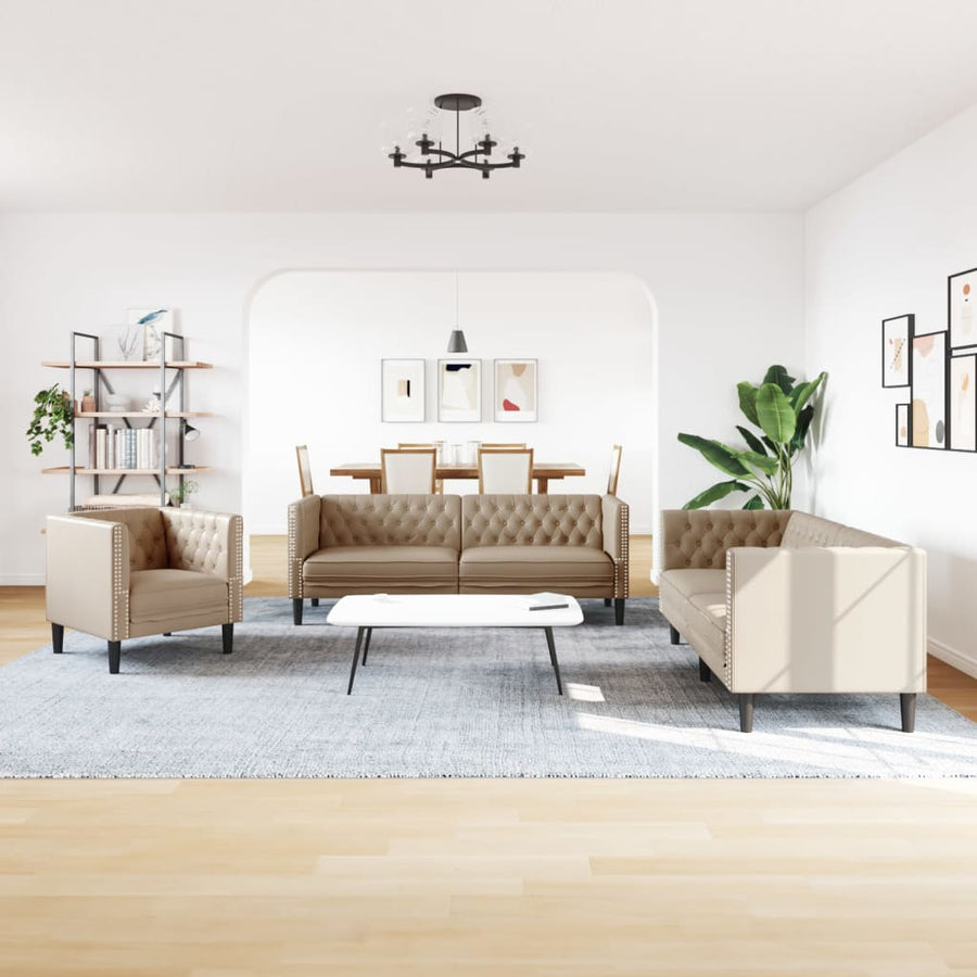 3-delige Loungeset Chesterfield-stijl kunstleer cappuccinokleur