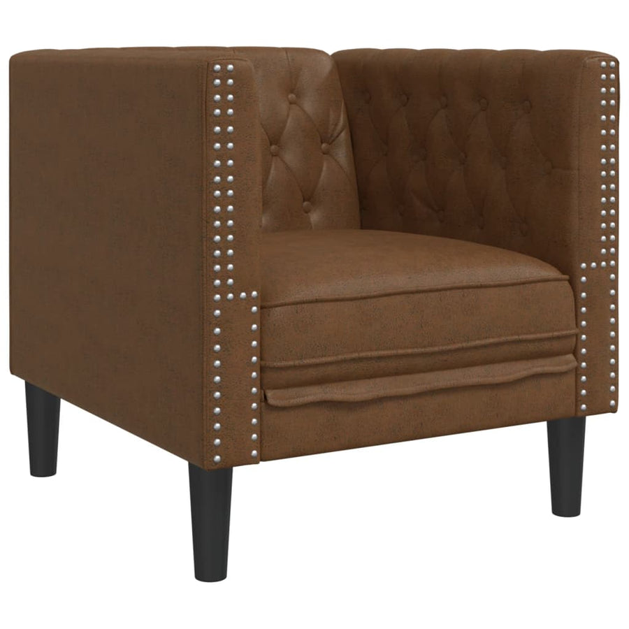 3-delige Loungeset Chesterfield-stijl kunstsuède bruin