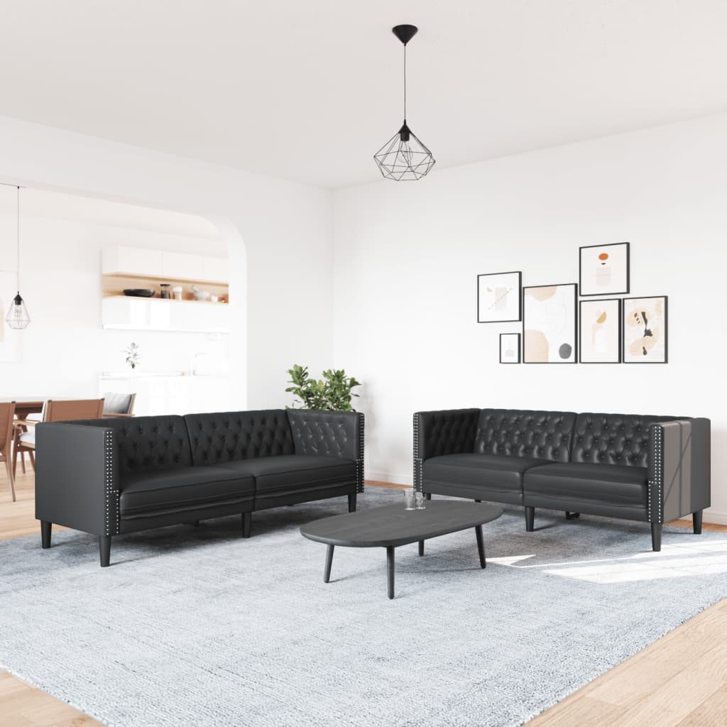 2-delige Loungeset Chesterfield-stijl kunstleer zwart