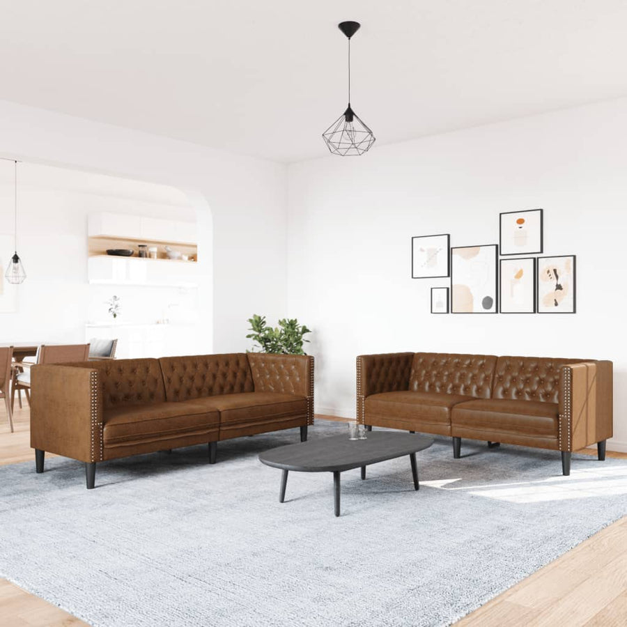 2-delige Loungeset Chesterfield-stijl kunstsuède bruin