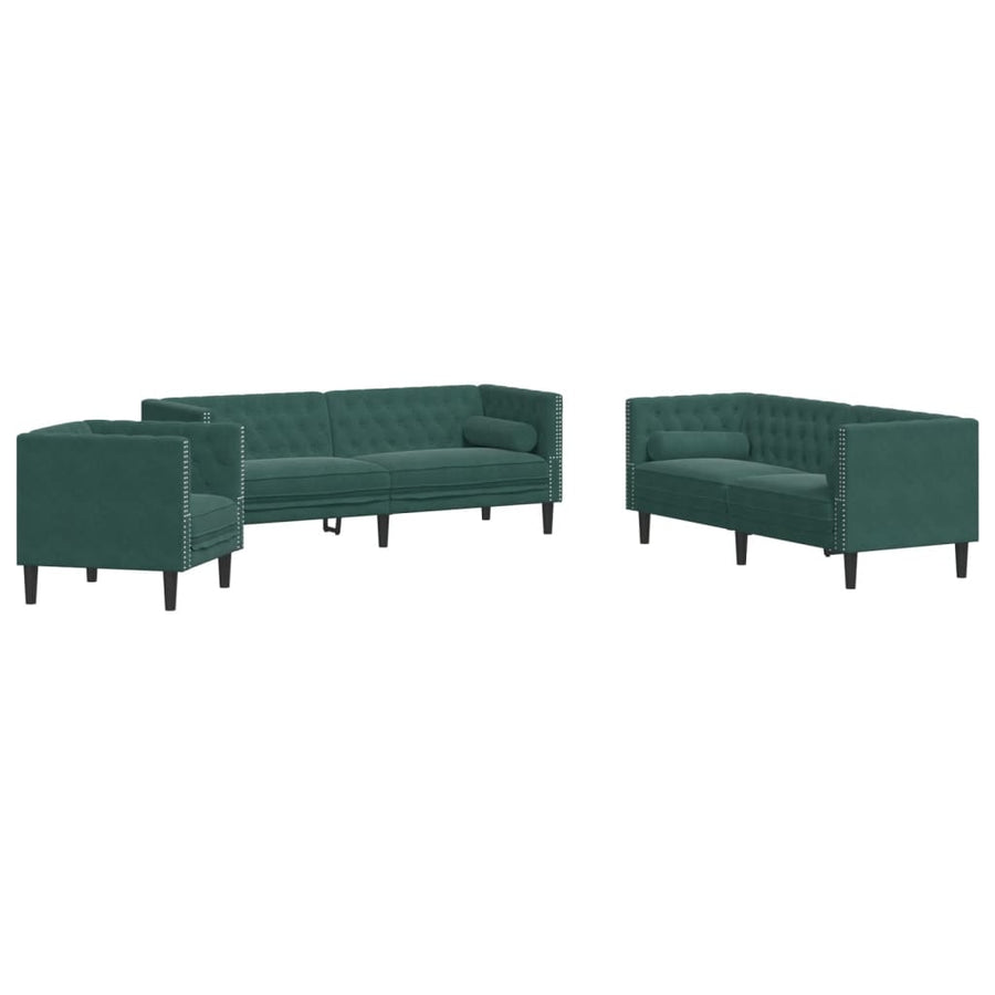 3-Delige Loungeset Chesterfield En Bolsters Fluweel Donkergroen