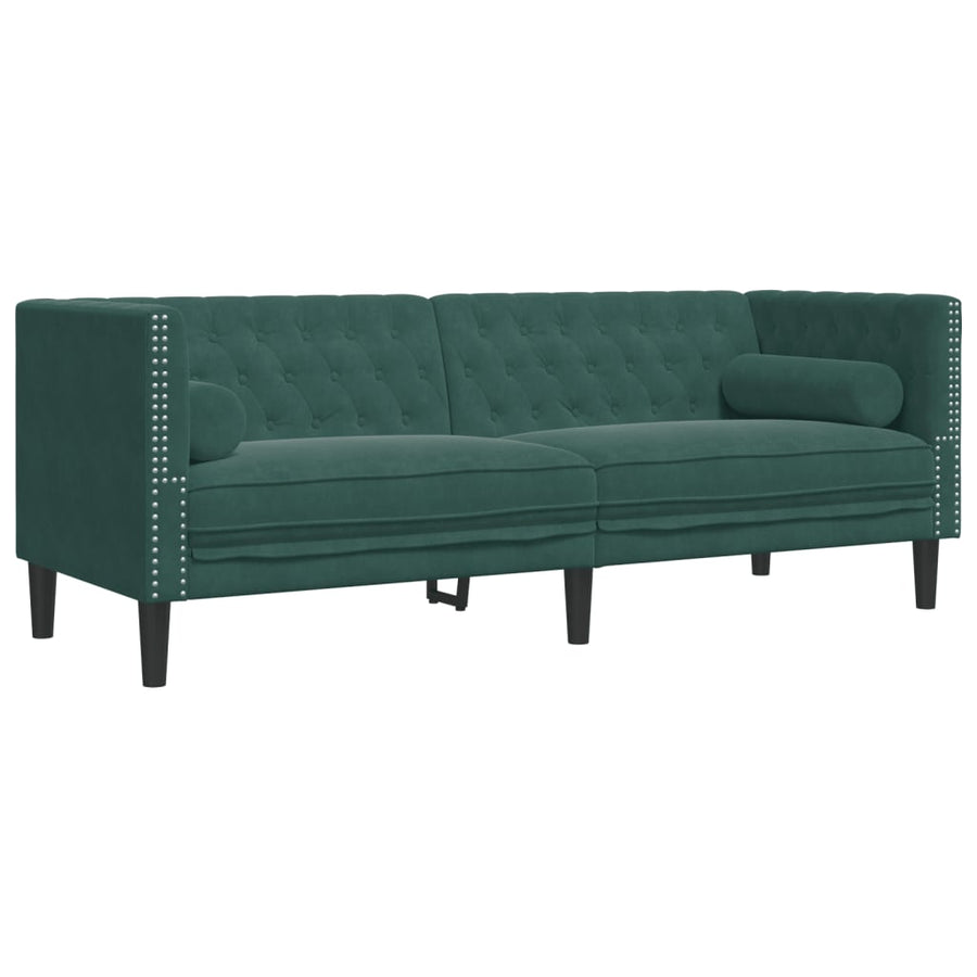 3-Delige Loungeset Chesterfield En Bolsters Fluweel Donkergroen