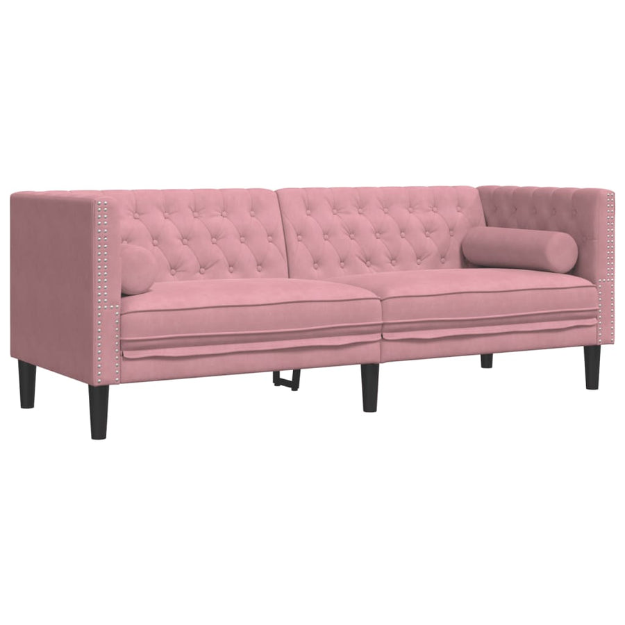 3-delige Loungeset Chesterfield met bolsters fluweel roze