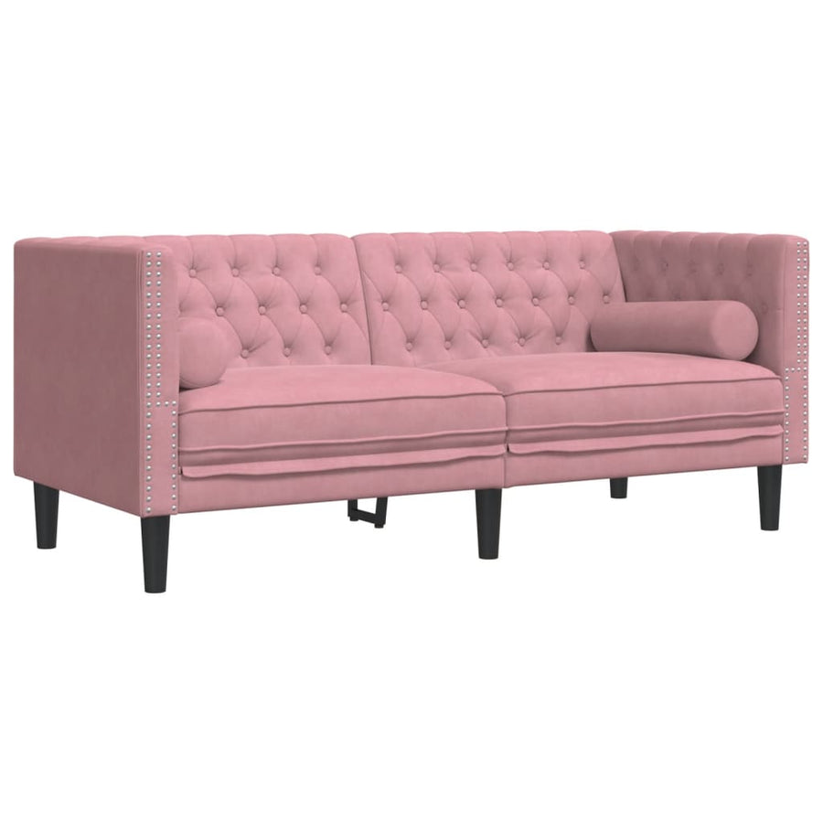 3-delige Loungeset Chesterfield met bolsters fluweel roze