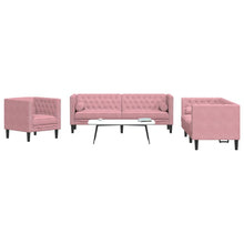 3-delige Loungeset Chesterfield met bolsters fluweel roze