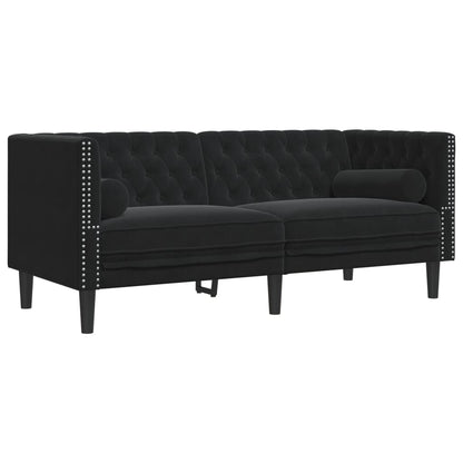 3-delige Loungeset Chesterfield met bolsters fluweel zwart