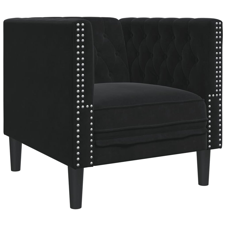 3-delige Loungeset Chesterfield met bolsters fluweel zwart