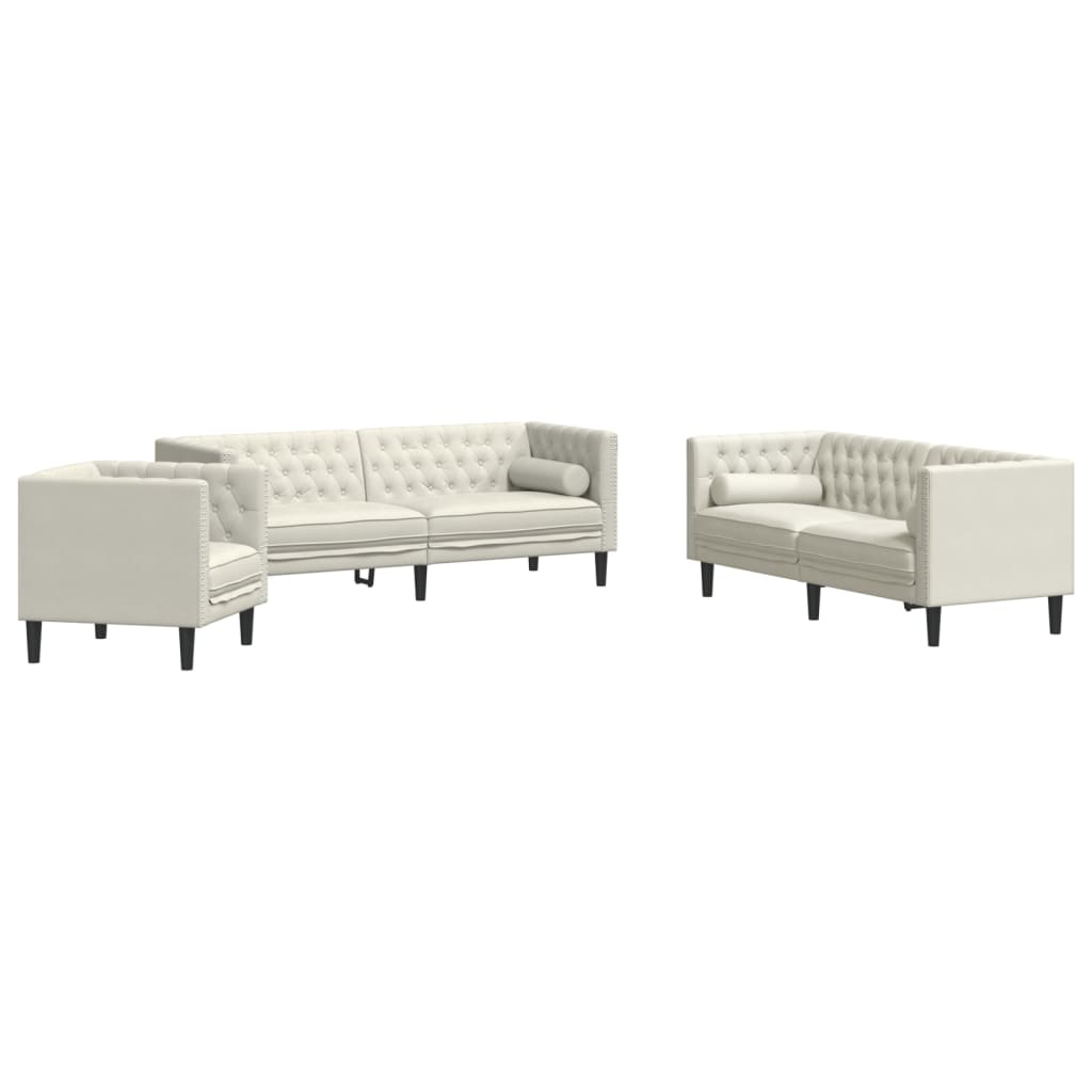 3-Delige Loungeset Chesterfield Met Bolsters Fluweel Kleur Crème