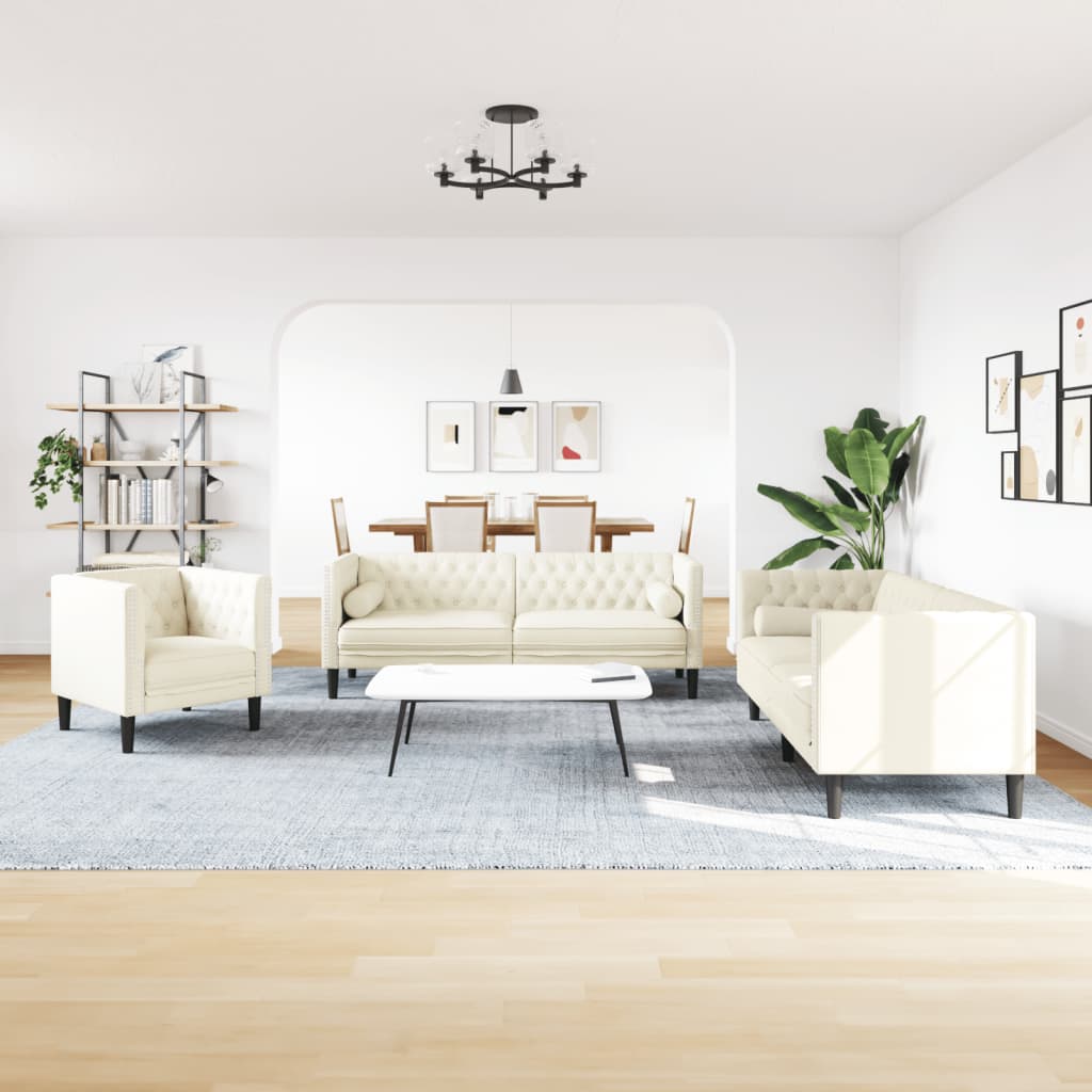 3-Delige Loungeset Chesterfield Met Bolsters Fluweel Kleur Crème