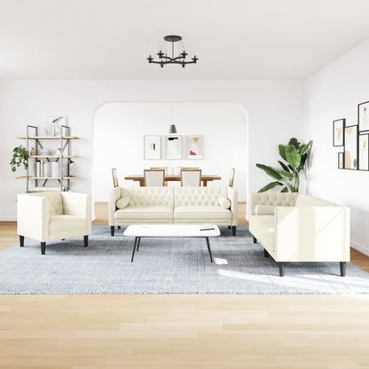 3-Delige Loungeset Chesterfield Met Bolsters Fluweel Kleur Crème