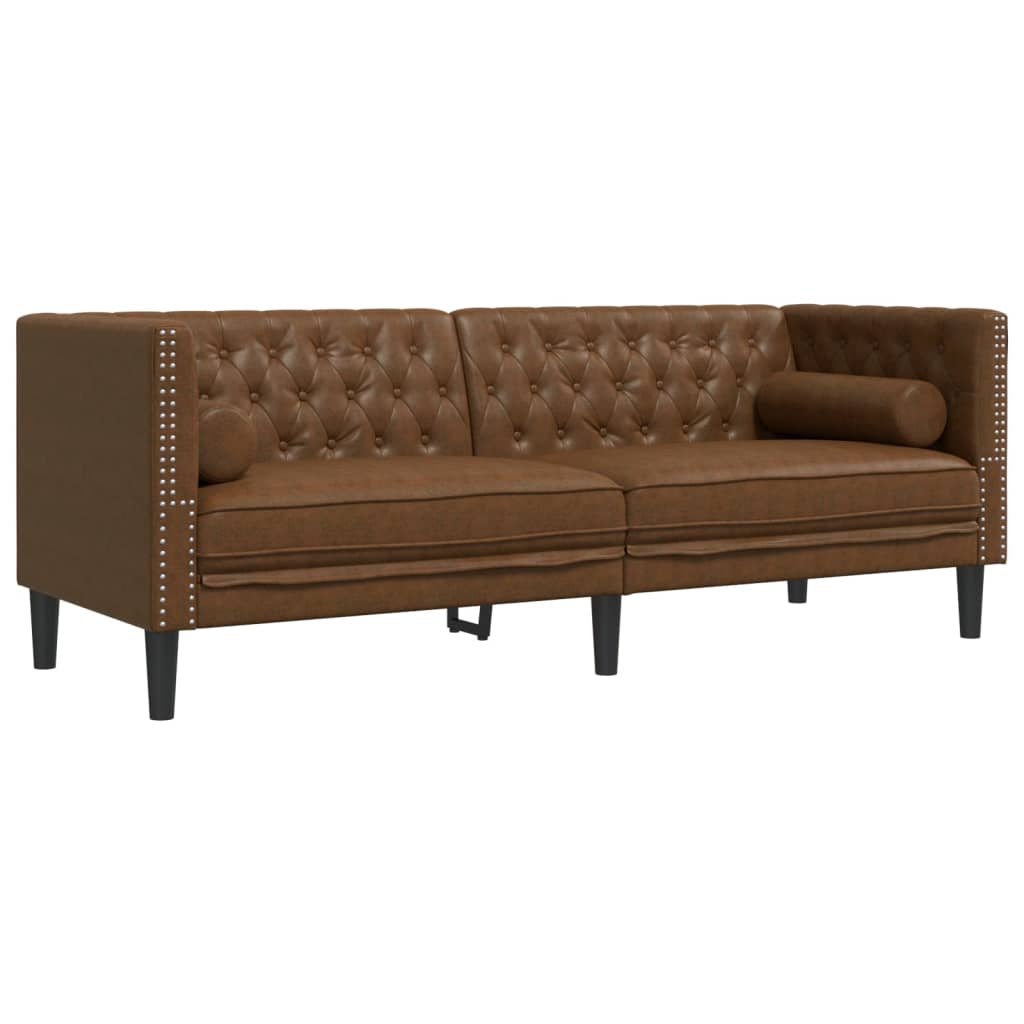 3-Delige Loungeset Chesterfield Met Bolsters Kunstsuède Bruin