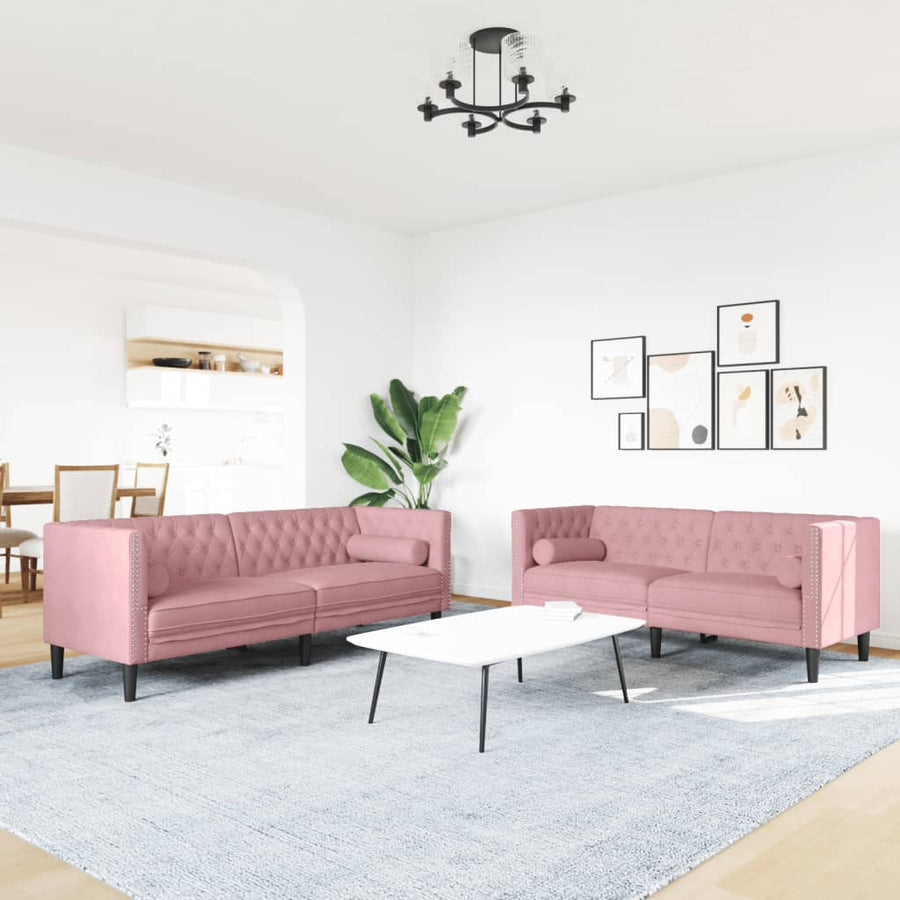 2-Delige Loungeset Chesterfield Met Bolsters Fluweel Roze