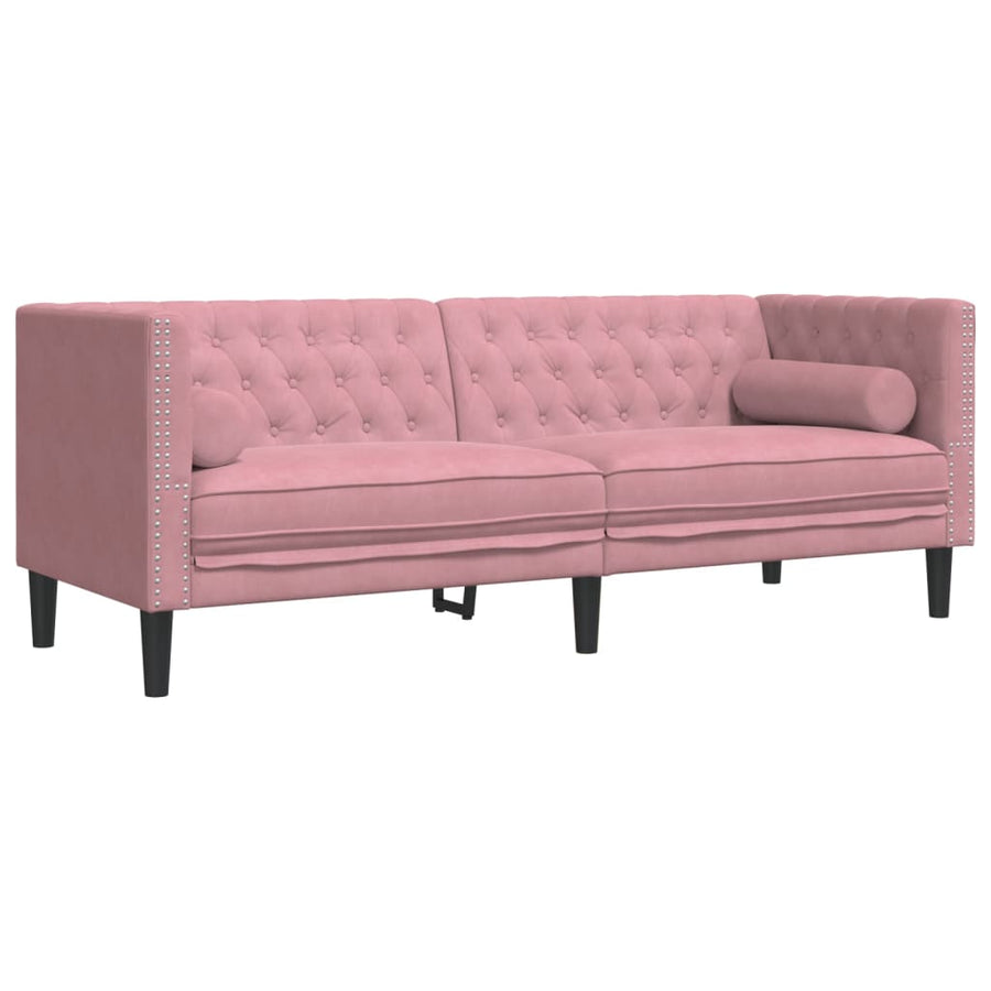 2-Delige Loungeset Chesterfield Met Bolsters Fluweel Roze