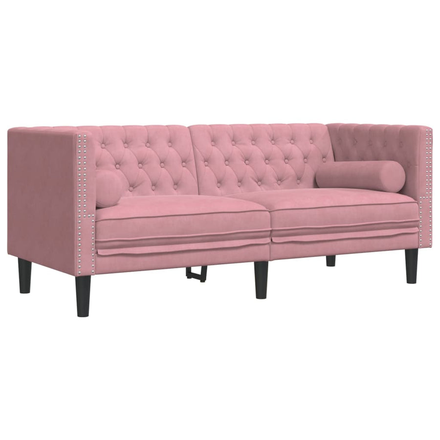 2-Delige Loungeset Chesterfield Met Bolsters Fluweel Roze