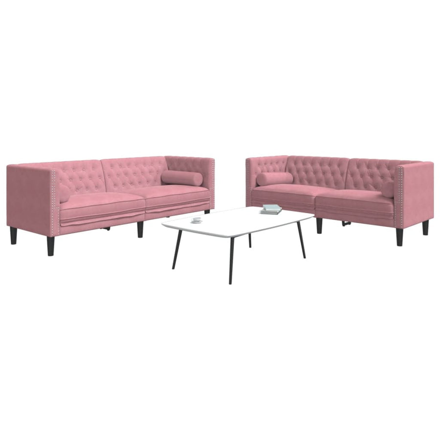 2-Delige Loungeset Chesterfield Met Bolsters Fluweel Roze