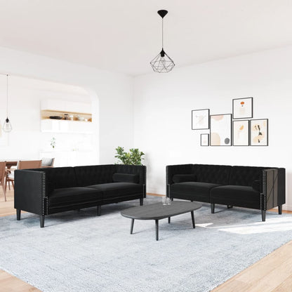 2-delige Loungeset Chesterfield met bolsters fluweel zwart