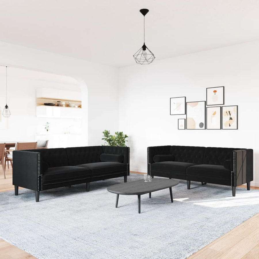 2-delige Loungeset Chesterfield met bolsters fluweel zwart