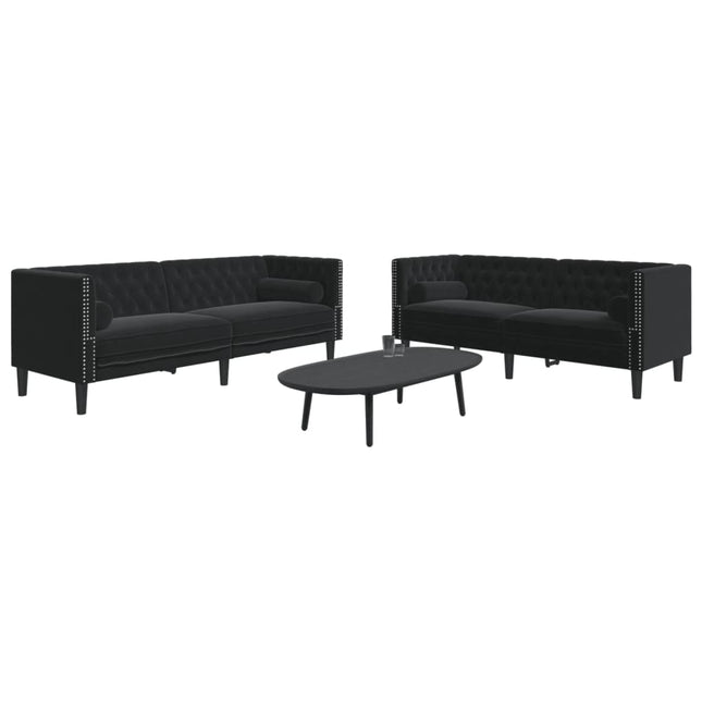 2-delige Loungeset Chesterfield met bolsters fluweel zwart