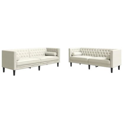 2-Delige Loungeset Chesterfield Met Bolsters Fluweel Kleur Crème