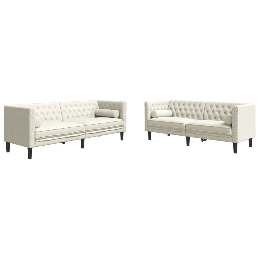 2-Delige Loungeset Chesterfield Met Bolsters Fluweel Kleur Crème