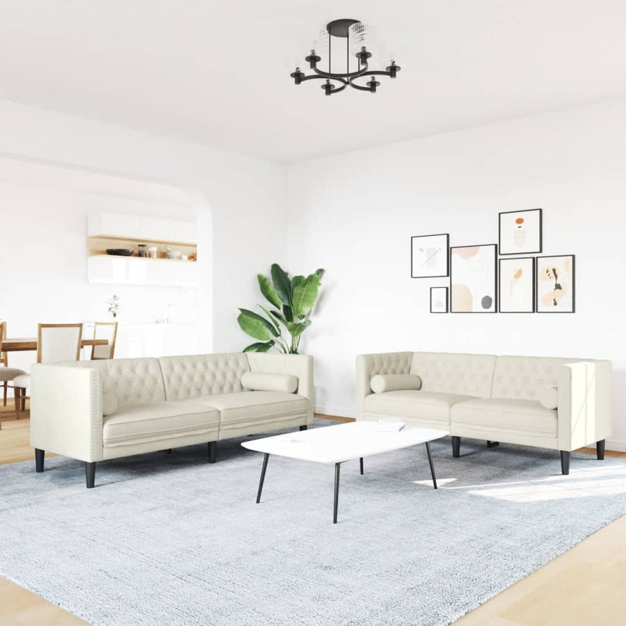 2-Delige Loungeset Chesterfield Met Bolsters Fluweel Kleur Crème