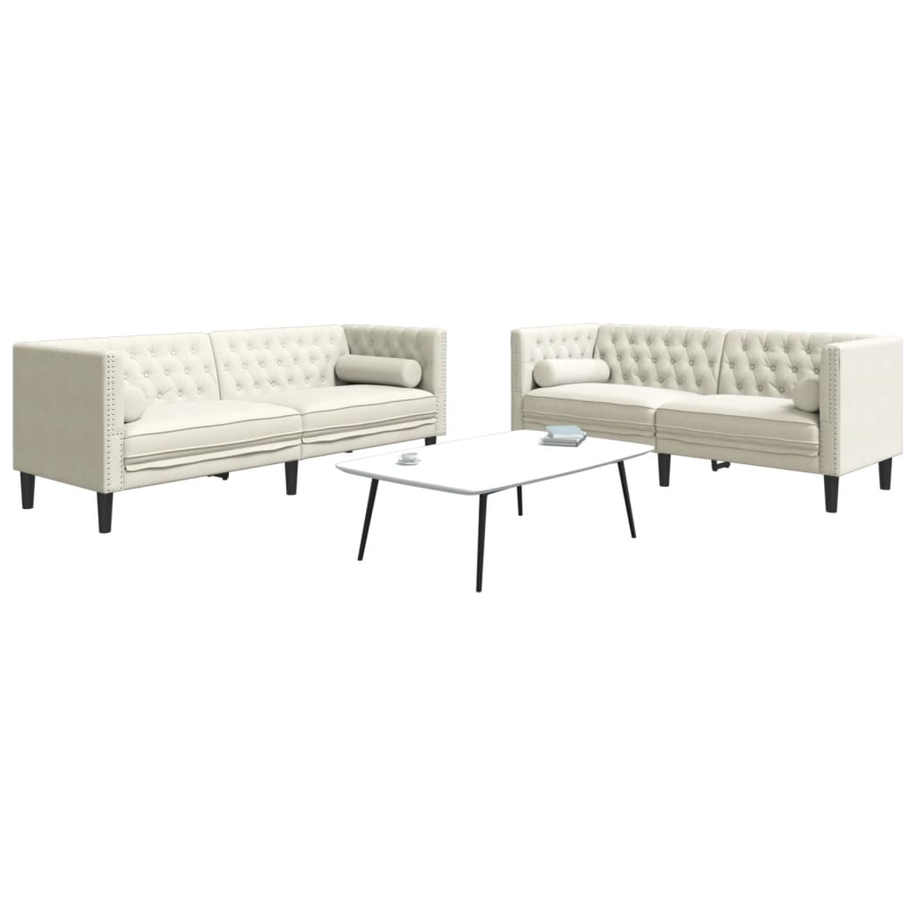 2-Delige Loungeset Chesterfield Met Bolsters Fluweel Kleur Crème