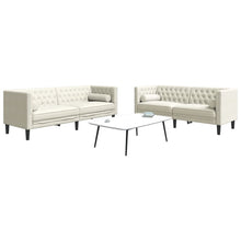 2-Delige Loungeset Chesterfield Met Bolsters Fluweel Kleur Crème