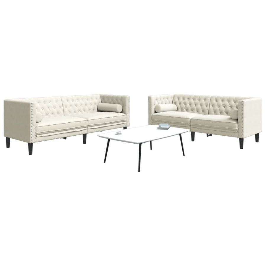 2-Delige Loungeset Chesterfield Met Bolsters Fluweel Kleur Crème