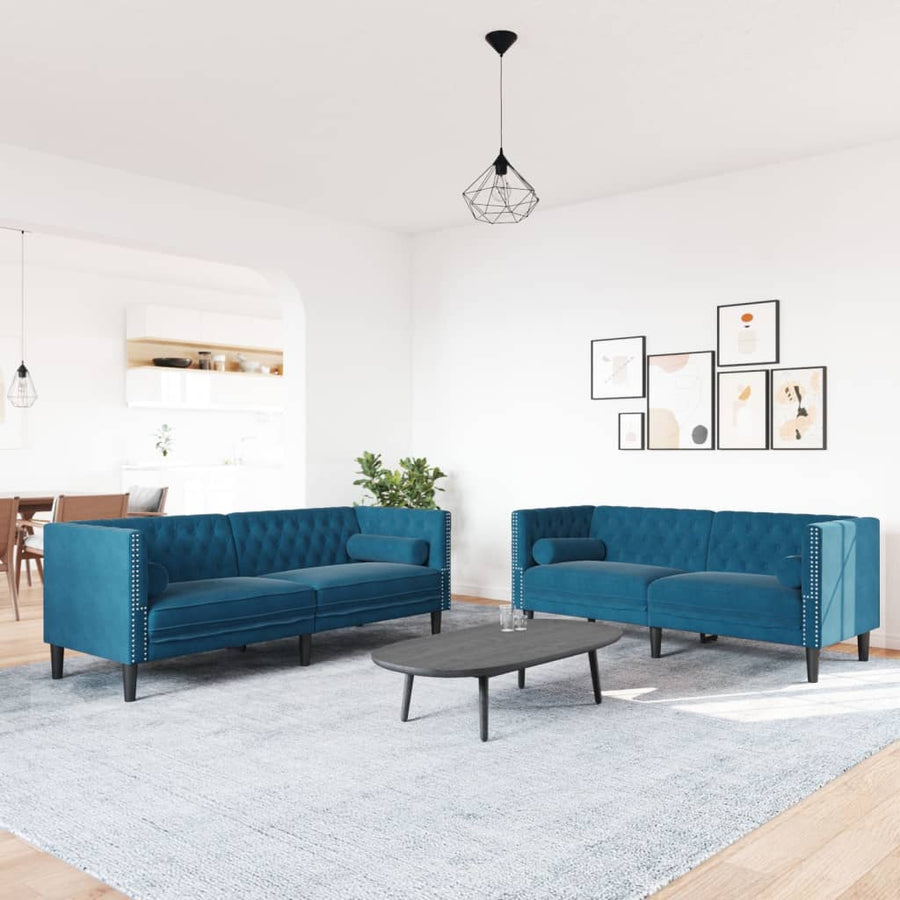 2-Delige Loungeset Chesterfield Met Bolsters Fluweel Blauw