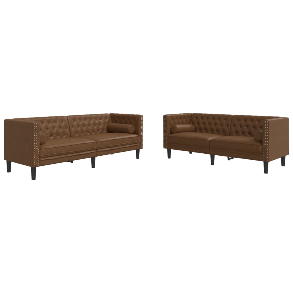 2-Delige Loungeset Chesterfield Met Bolsters Kunstsuède Bruin