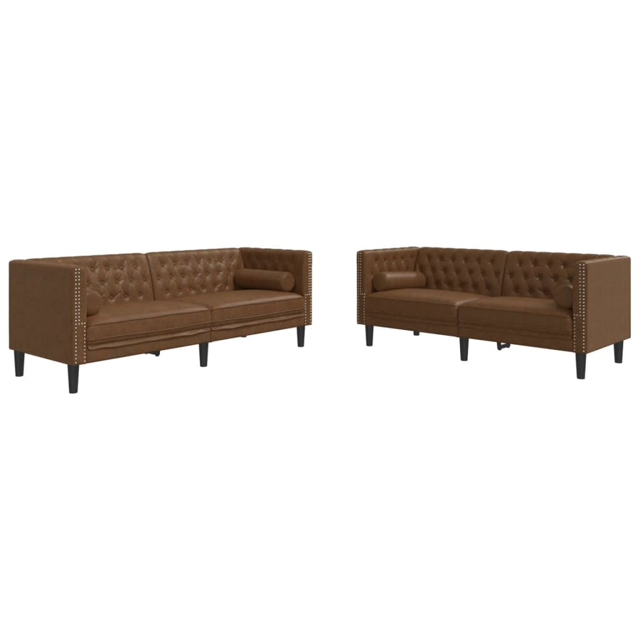 2-Delige Loungeset Chesterfield Met Bolsters Kunstsuède Bruin