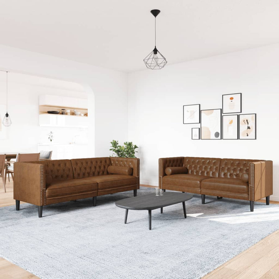 2-Delige Loungeset Chesterfield Met Bolsters Kunstsuède Bruin