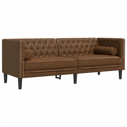 2-Delige Loungeset Chesterfield Met Bolsters Kunstsuède Bruin
